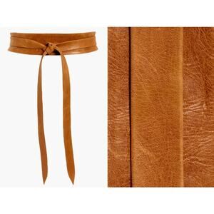 ADA Midi Leather Wrap Belt Tan Brown One Size Boho Chic Bohemian Earthy Lange